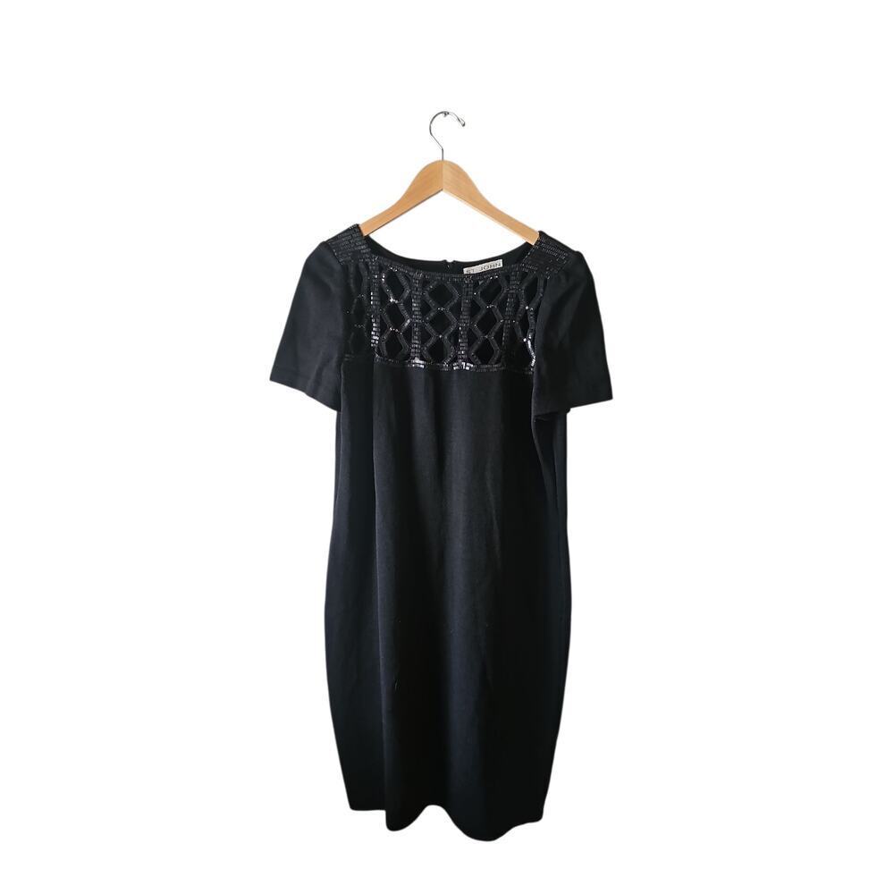 ST. JOHN EVENING BY MARIE GRAY WOMEN'S DRESS / SEQUIN SHORT SLEEVE SIZE 12 BLACK